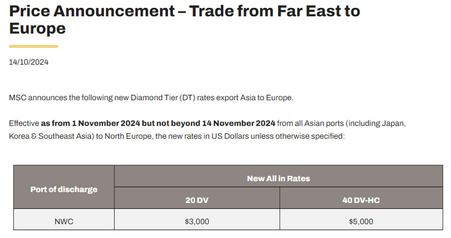 MSC increases DT rates from Far East to Europe