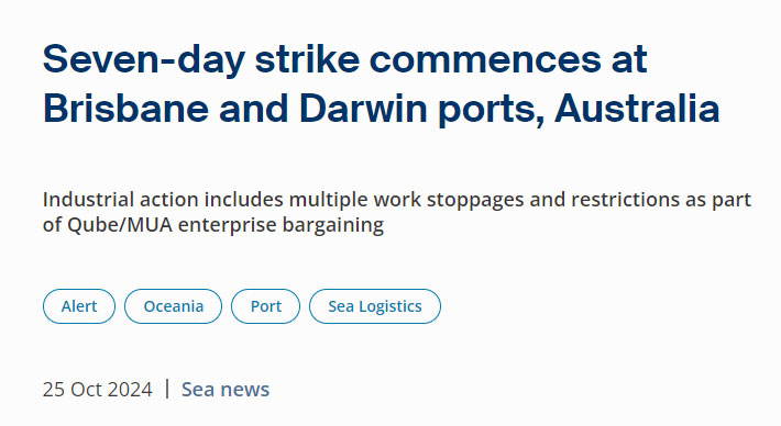 Australia's two major ports will go on strike for seven days