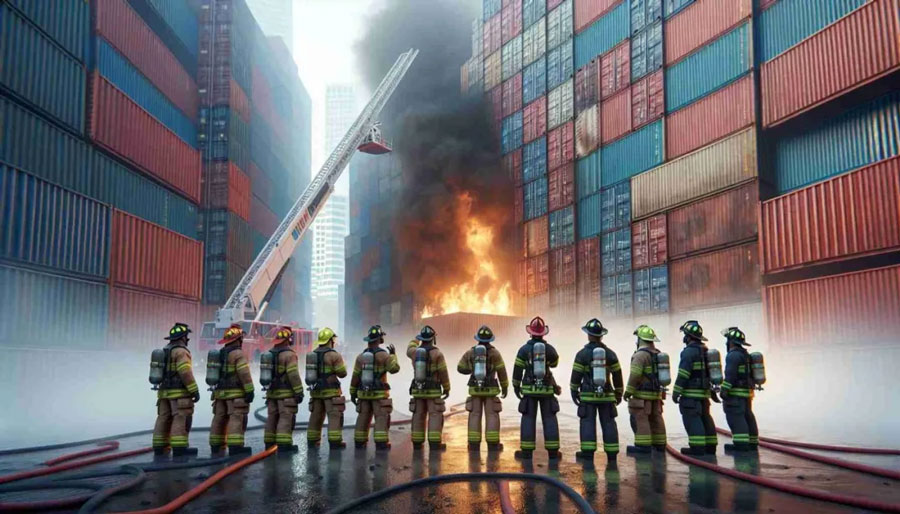 The Rhine Maersk, a container ship owned by Maersk, caught fire