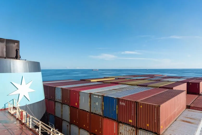 The container ship Rhine Maersk caught fire