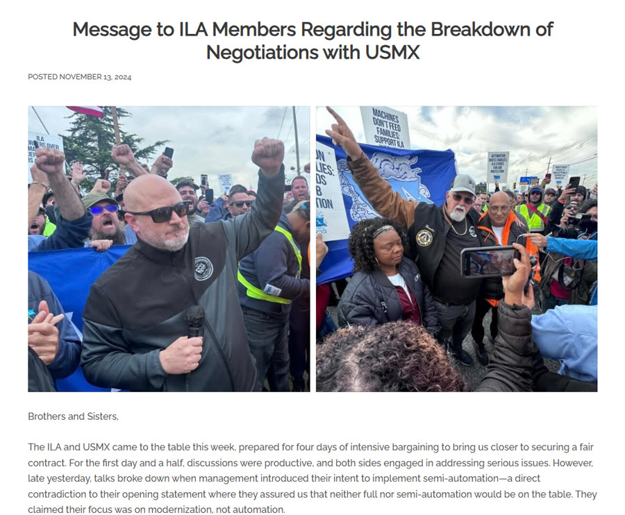 ILA strike talks fail