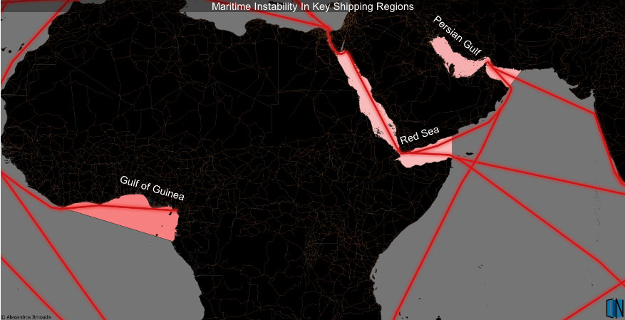 Analysis of maritime security risk trends in major global shipping corridors