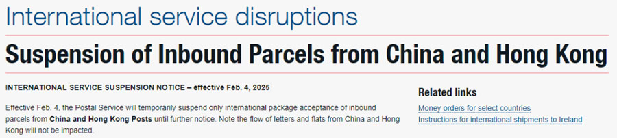 USPS refuses to accept packages from China