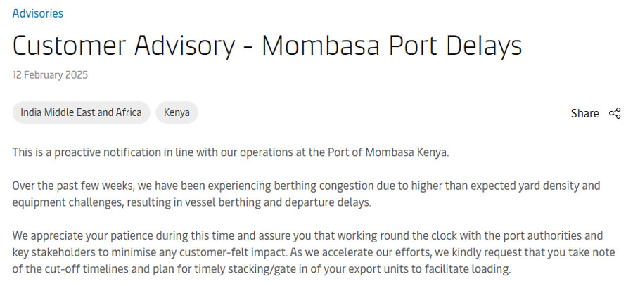 There are major delays at the port of Mombasa